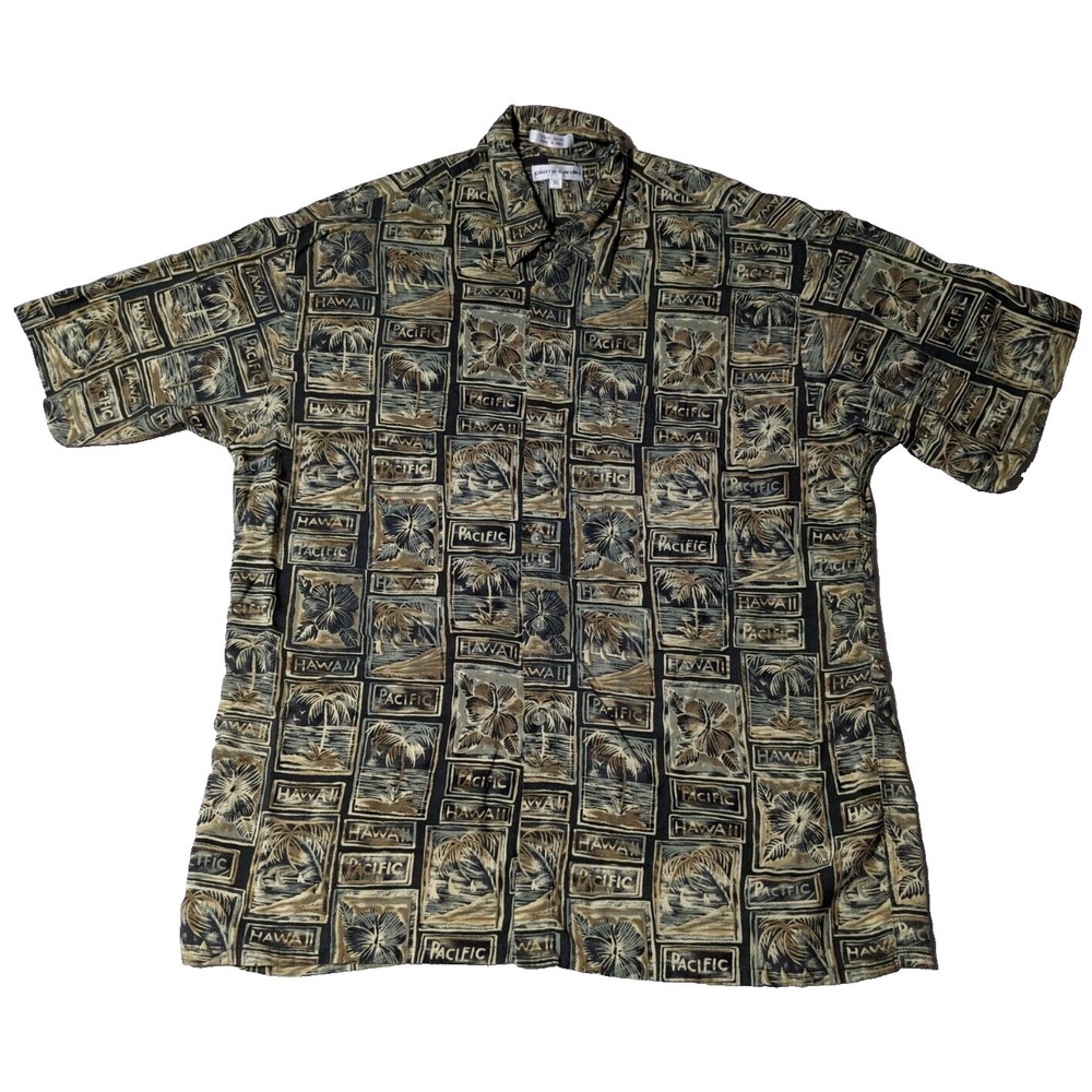 VTG PIERRE CARDIN Men Size XL Black Pacific Hawaii Floral Rayon Hawaiian Shirt